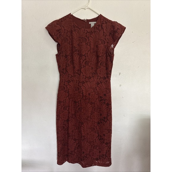 H&M Dresses & Skirts - H&M Deep Rust Lace Flutter Sleeve Cap Sleeve Sheath Pencil Dress Size 6